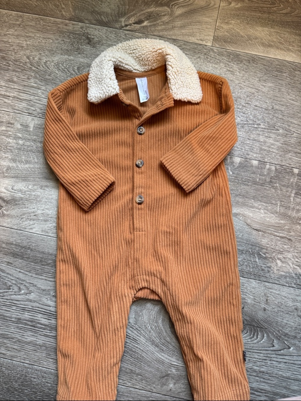 Kids One-Piece Sherpa Collar Romper - Tan